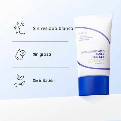 ISNTREE Gel solar diario de ácido hialurónico 1.7 fl oz, 1.69 onzas...