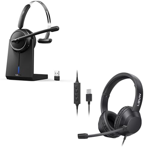 LEVN Auriculares con cable e inalámbricos: auriculares USB para PC...