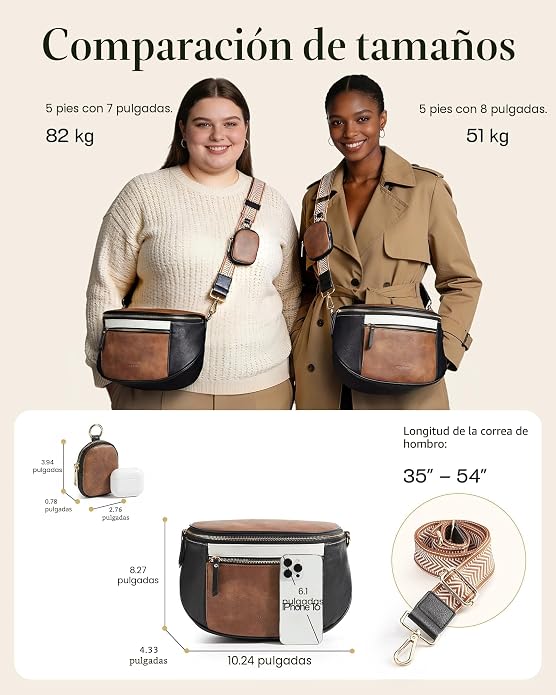 Missnine Bolso Cruzado, Bolsos Cruzados de Cuero Medianos para Mujeres Bolso de Viaje, Bolso de Hombro con Ranuras de Bloqueo RFID