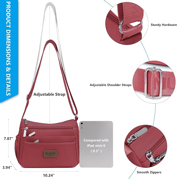 Bolsos cruzados de nailon para mujer, bolsos impermeables con múltiples bolsillos