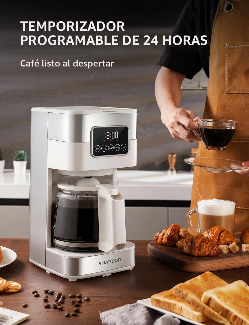 SHARDOR Cafetera programable de 10 tazas, cafetera de goteo regular y fuerte para el hogar y la oficina, apagado automático, filtro permanente