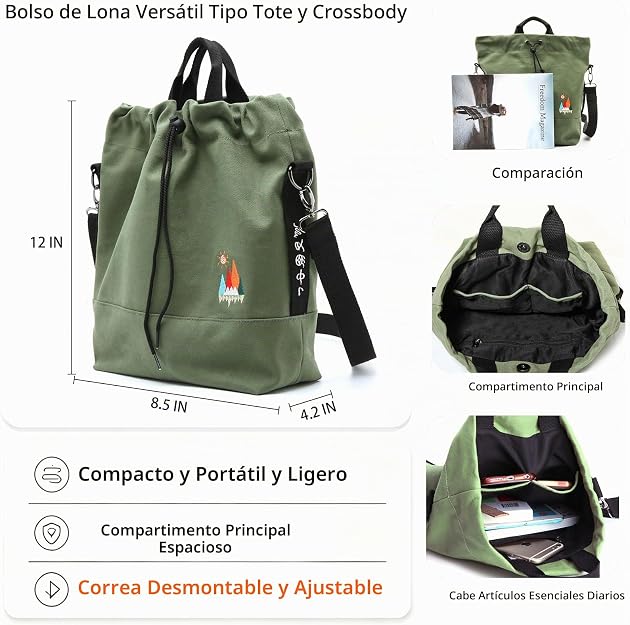 Bolso de mano de lona, bolso de hombro informal, bolso de trabajo, bolso cruzado con bordado de sol