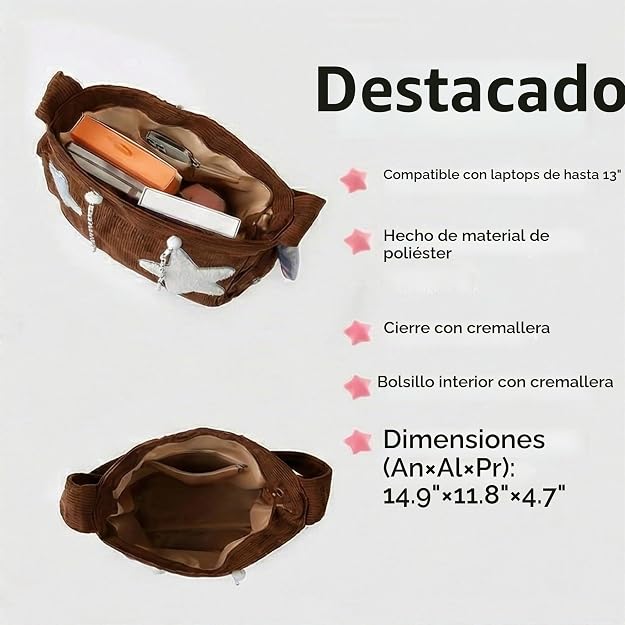Bolso de mano con forma de estrella, diseño de mensajero estético, bolso de mano de gran capacidad, bolso de hombro casual cruzado