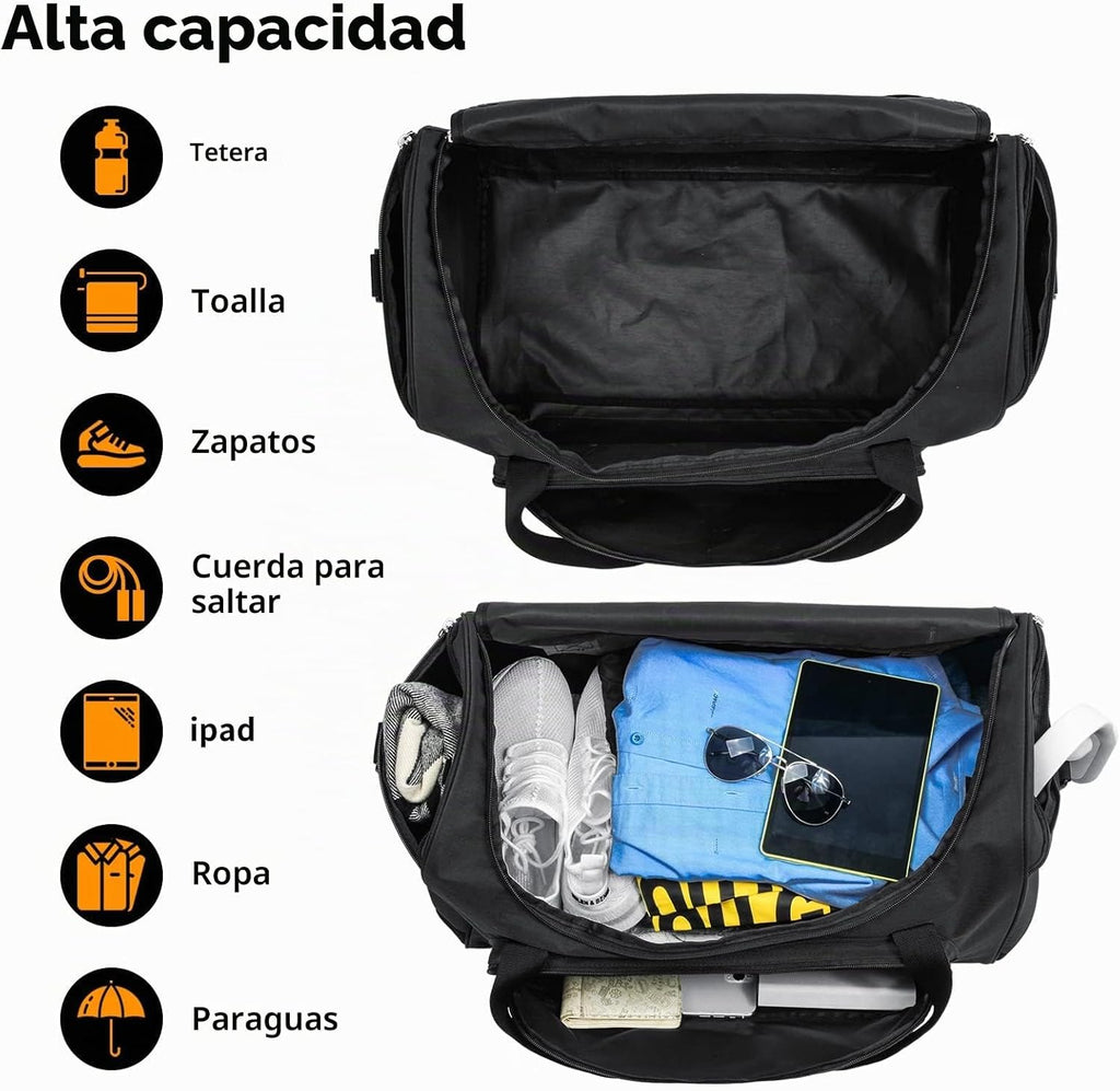 Bolsa de gimnasio Uarition - Bolsa de lona grande de 55 L negra duradera para viajes, entrenamiento, fitness y deporte, Negro