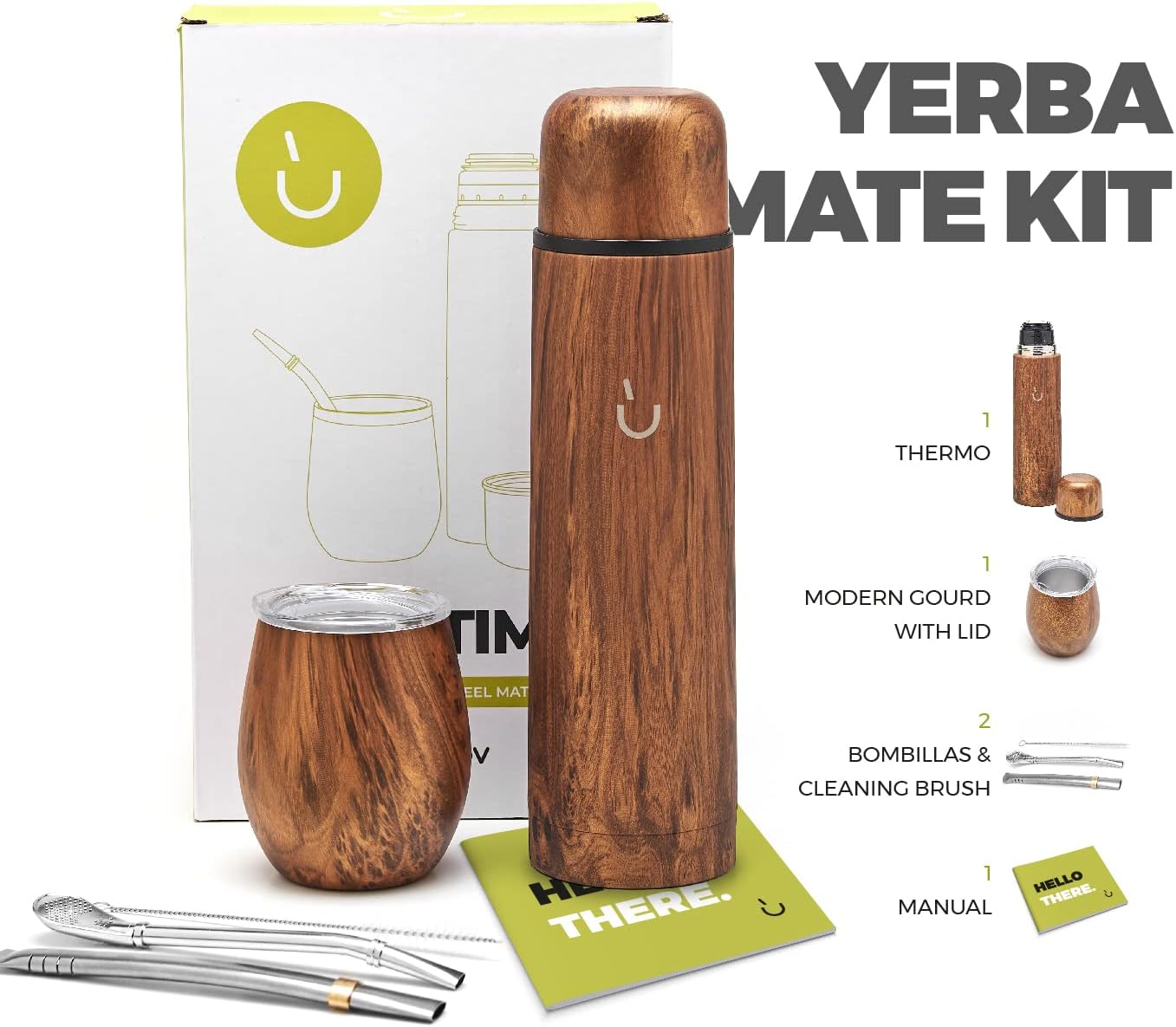 BALIBETOV - Juego de yerba mate de 25 onzas líquidas, calabaza mate de acero inoxidable, termo y popote bombilla, kit completo mate, aislamiento de doble pared, sin BPA, apto para lavavajillas