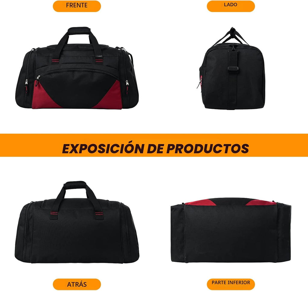 Bolsa de gimnasio, 21 pulgadas, grande, para viajes y deportes, negro rojo