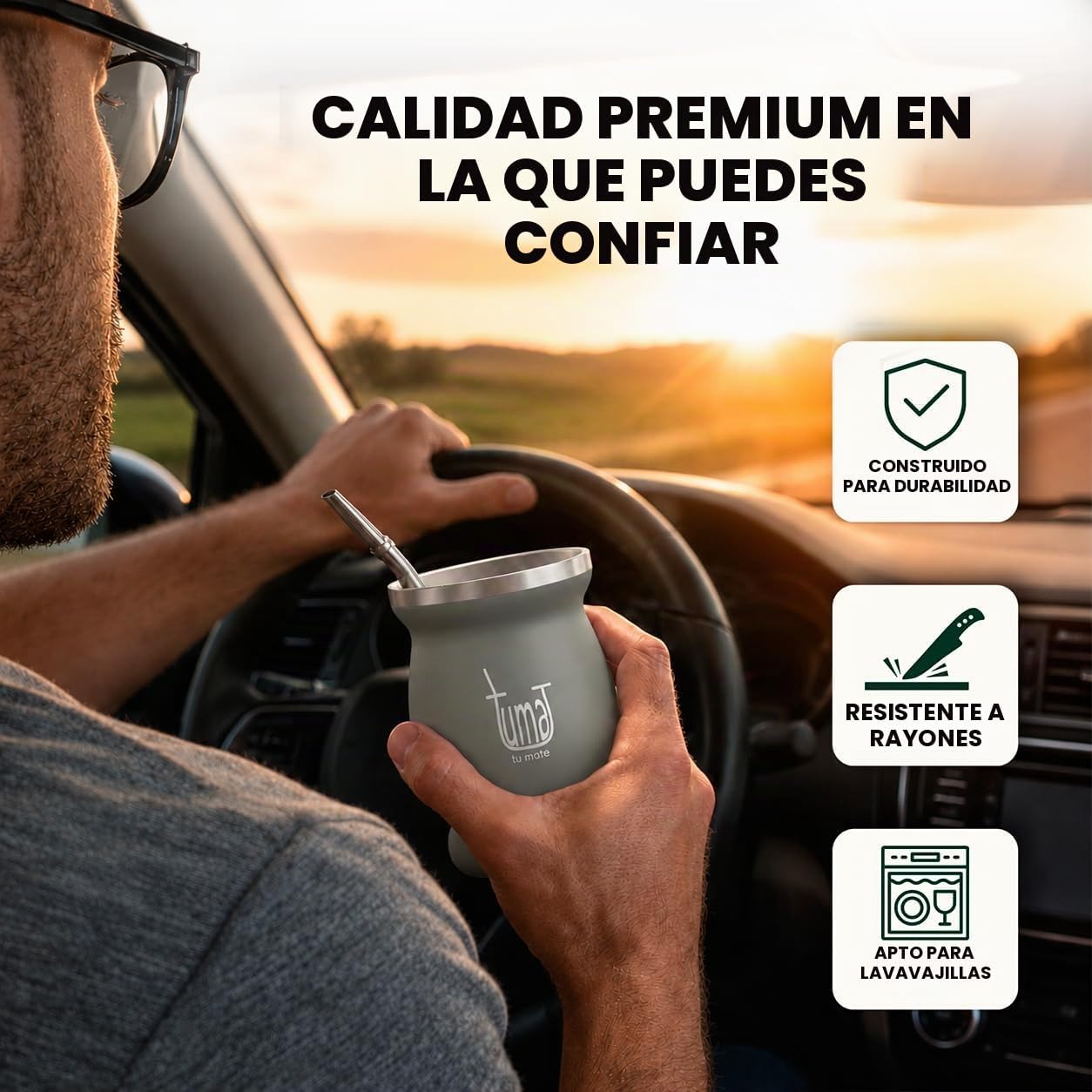 Kit completo de yerba mate – Incluye taza mate, popote (Bombilla), termo de 25.4 fl oz, bolsa y dos regalos (contenedor de yerbero y calentador de inmersión para automóvil)