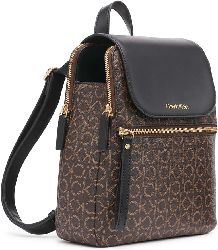 Calvin Klein Mochila Elaine Signature con solapa para mujer, Tamaño único