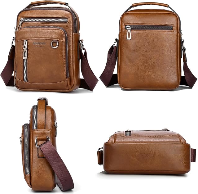 Bolsa de mensajero para hombres, bolso cruzado de hombro, cartera pequeña vintage de cuero PU, cartera maletín, bolsa lateral, bolso de mano cruzado