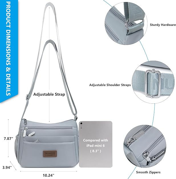 Bolsos cruzados de nailon para mujer, bolsos impermeables con múltiples bolsillos
