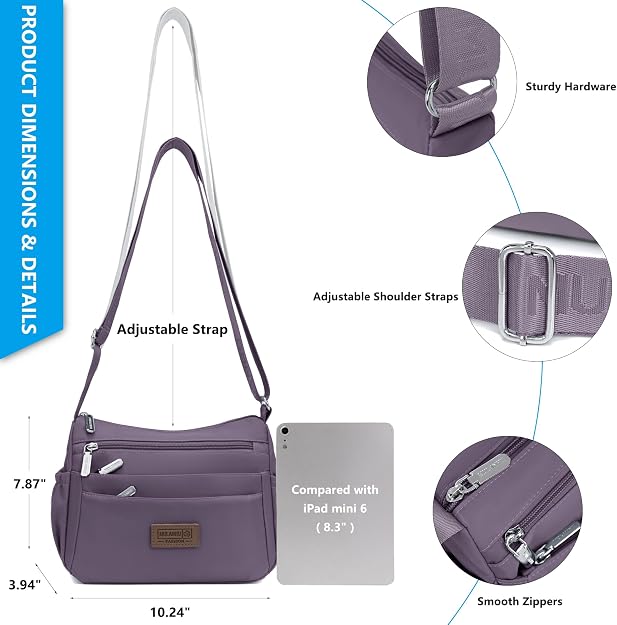 Bolsos cruzados de nailon para mujer, bolsos impermeables con múltiples bolsillos