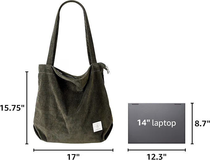 KALIDI Bolsa Tote de Pana con Cremallera Bolsa de Mano Casual Tote Bolsa de Hombro de Gran Capacidad con Bolsillos