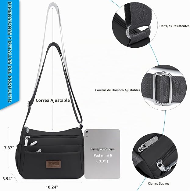 Bolsos cruzados de nailon para mujer, bolsos impermeables con múltiples bolsillos