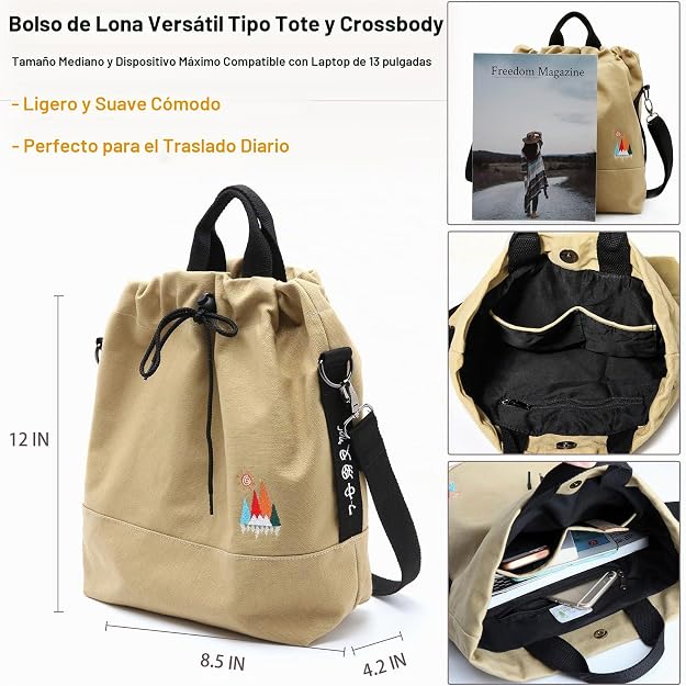 Bolso de mano de lona, bolso de hombro informal, bolso de trabajo, bolso cruzado con bordado de sol