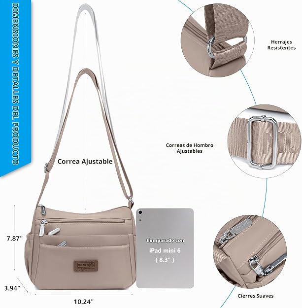 Bolsos cruzados de nailon para mujer, bolsos impermeables con múltiples bolsillos