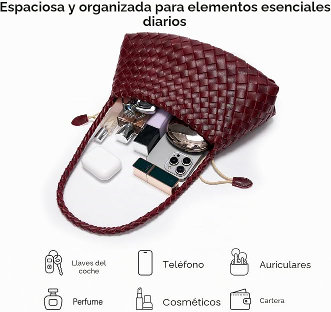 Bolso pequeño tejido para mujer, bolso de hombro de piel vegana, bo...