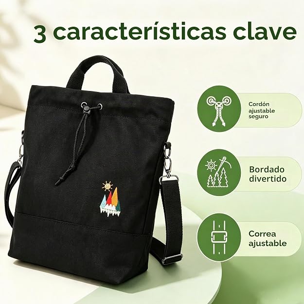 Bolso de mano de lona, bolso de hombro informal, bolso de trabajo, bolso cruzado con bordado de sol