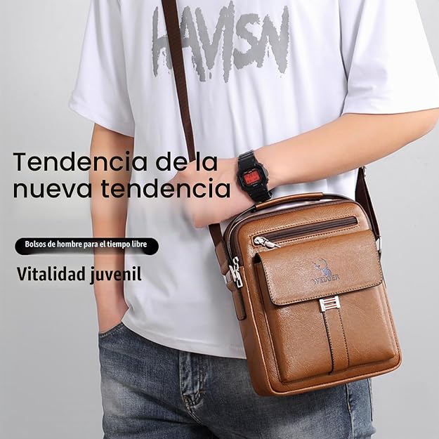 Bolsa de mensajero para hombres, bolso cruzado de hombro, cartera pequeña vintage de cuero PU, cartera maletín, bolsa lateral, bolso de mano cruzado