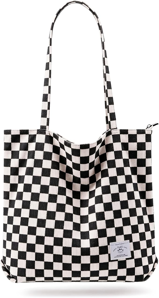 KALIDI Bolsa Tote de Pana con Cremallera Bolsa de Mano Casual Tote Bolsa de Hombro de Gran Capacidad con Bolsillos