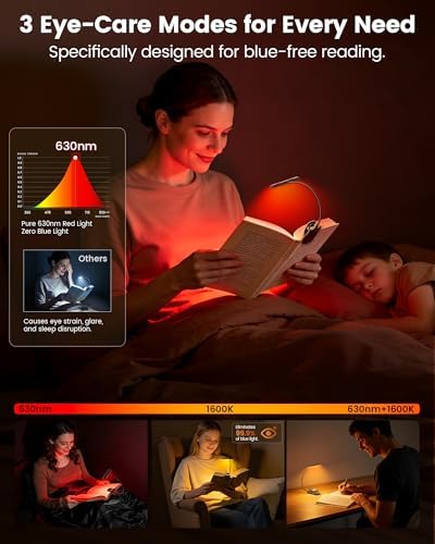 Glocusent Luz de libro recargable USB con 3 modos de luz roja