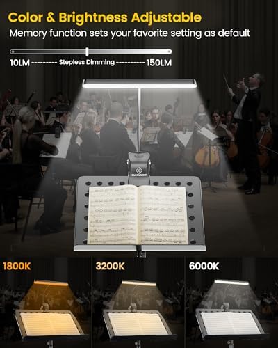 Glocusent Luz de soporte de música recargable, luz de piano de 11.2...