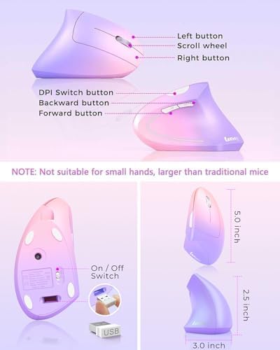 Lekvey Ratón ergonómico inalámbrico negro + ratón ergonómico rosa m...