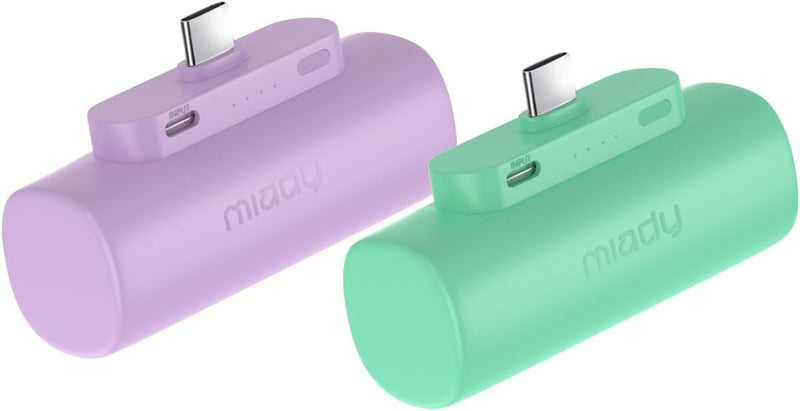 Miady Paquete de 2 mini cargadores portátiles incorporados USB C co...