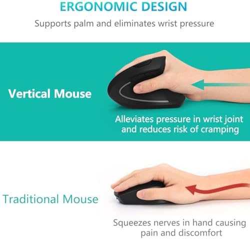 Lekvey Ratón ergonómico inalámbrico negro + ratón ergonómico rosa m...