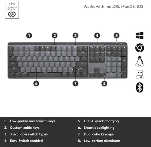 Logitech MX Teclado Inalámbrico Inalámbrico Iluminado Táctil - Graf...