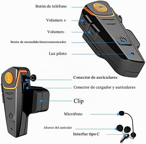 Dgakcvb Auriculares Bluetooth para motocicleta, BT-S2 Bluetooth 5.0...