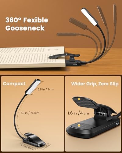 Paquete de 2 luces para libro Glocusent, luz compacta con clip de 5...