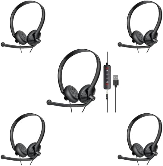 FEABASK Auriculares USB con micrófono para PC, auriculares ligeros...
