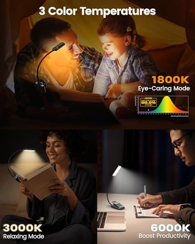 Paquete de 2 luces para libro Glocusent, luz compacta con clip de 5...