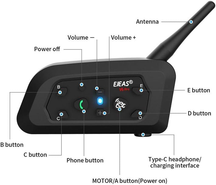 EJEAS V6 Pro+ - Casco de motocicleta Bluetooth 5.1 Intercomunicador...