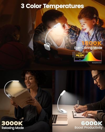 Glocusent Paquete de 2 luces para libros, luz compacta de 5 LED con...