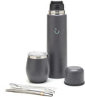 BALIBETOV Juego completo de yerba mate – Calabaza mate moderna, frasco térmico, bombilla y cepillo de limpieza incluidos, todo acero inoxidable 304 18/8 de alta calidad (gris)