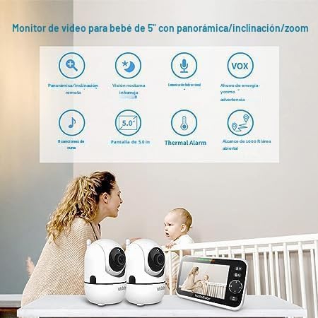 HelloBaby HB6550-2 Monitor para bebés con cámara dual de 5" sin WiF...