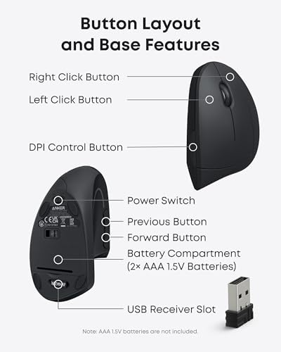 Anker Ratón óptico ergonómico vertical inalámbrico 2.4G y mouse ver...