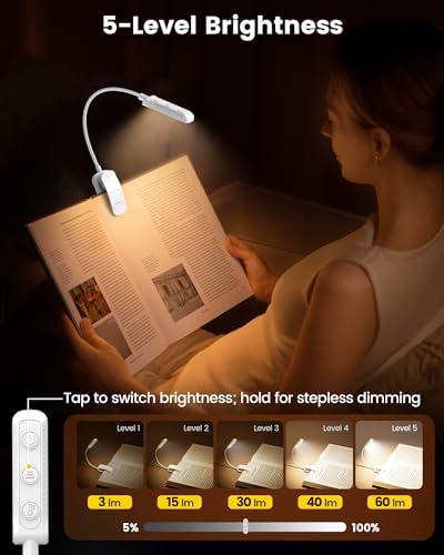 Glocusent Paquete de 2 luces para libros, luz compacta de 5 LED con...