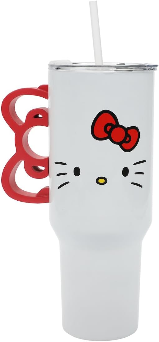 Bioworld Hello Kitty - Vaso de acero inoxidable de 40 onzas con man...