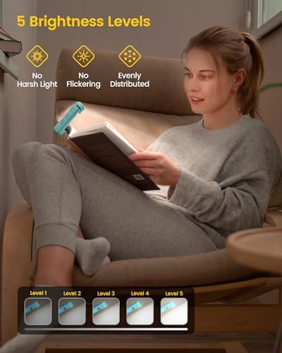 Glocusent Paquete de 2 luces para libros, luz compacta de 5 LED con...