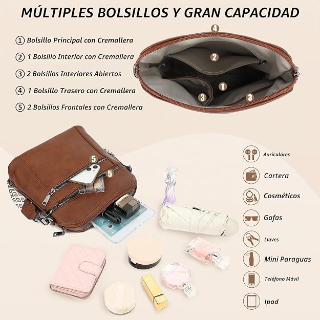 Bolso bandolera TANTOMI para mujer: bolso de mano de piel sintética