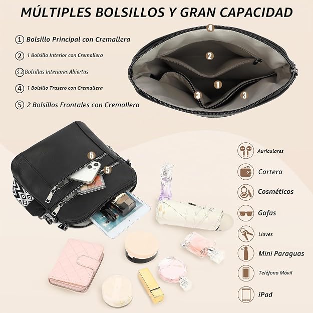 Bolso bandolera TANTOMI para mujer: bolso de mano de piel sintética