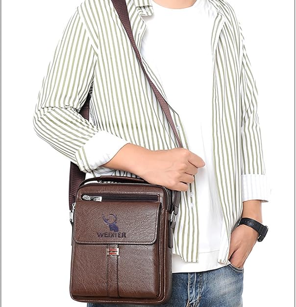Bolsa de mensajero para hombres, bolso cruzado de hombro, cartera pequeña vintage de cuero PU, cartera maletín, bolsa lateral, bolso de mano cruzado