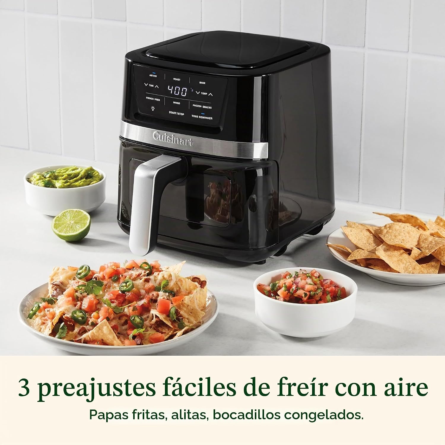 Cuisinart Freidora de Aire, Cesta Compacta de 2.6 Cuartos con 3 Funciones de Cocina para Freír al Aire, Asar y Hornear, 3 Ajustes Preestablecidos de Freidora de Aire, Piezas Aptas para Lavavajillas