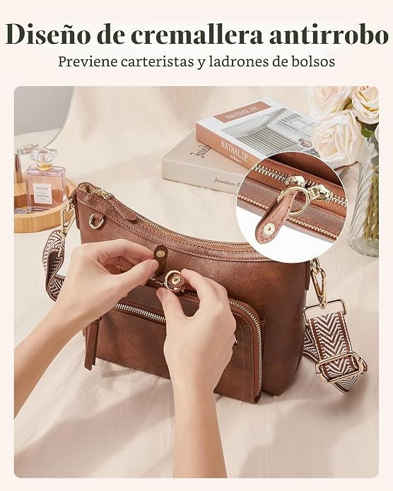 Missnine Bolso Cruzado, Bolsos Cruzados de Cuero Medianos para Mujeres Bolso de Viaje, Bolso de Hombro con Ranuras de Bloqueo RFID
