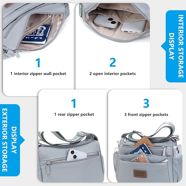 Bolsos cruzados de nailon para mujer, bolsos impermeables con múltiples bolsillos
