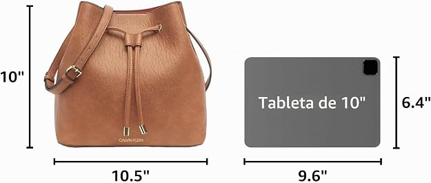 Calvin Klein Gabrianna Bolsa al hombro para mujer | Faux Leather, Adjustable Convertible Strap, Drawstring Closure, 2 Slip Pockets, 1 Zip Pocket, Everyday