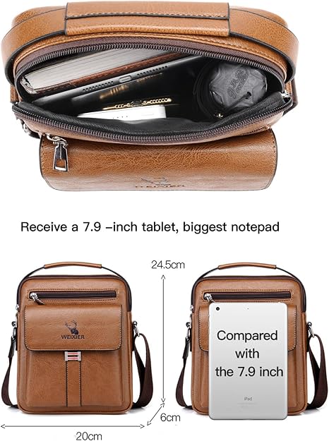 Bolsa de mensajero para hombres, bolso cruzado de hombro, cartera pequeña vintage de cuero PU, cartera maletín, bolsa lateral, bolso de mano cruzado