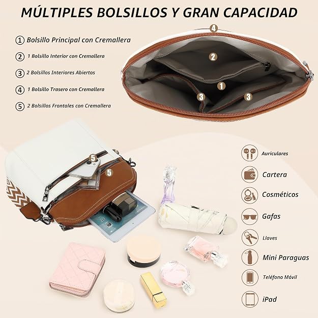 Bolso bandolera TANTOMI para mujer: bolso de mano de piel sintética